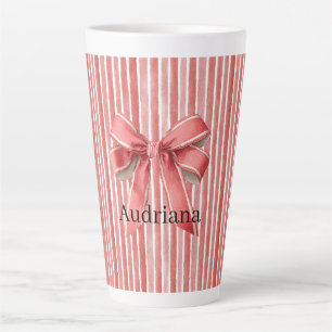 Pink Red Candy Cane Stripes Bow Latte Mug