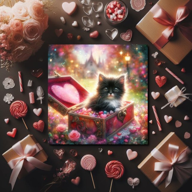 Pink Red Candy Hearts Tuxedo Kitten Valentine  Holiday Card (Creator Uploaded)