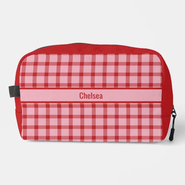 Pink + Red Chequered Bridesmaid Dopp Kit (Front)