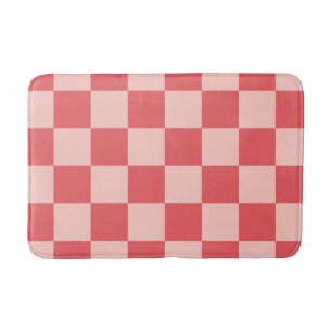 Pink Red Chequered Gingham Pattern Bath Mat
