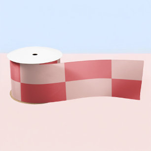 Pink Red Chequered Gingham Pattern Satin Ribbon