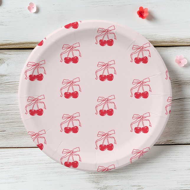 Pink & Red Cherry Birthday Paper Plate (Creator Uploaded)