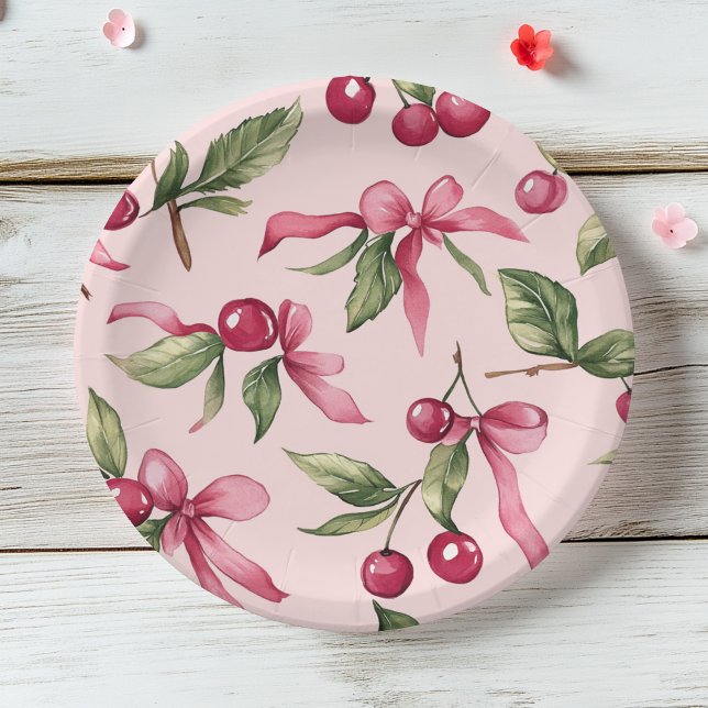 Pink & Red Cherry Birthday Paper Plate (Creator Uploaded)