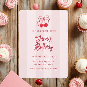 Pink & Red Cherry Birthday Party  Invitation