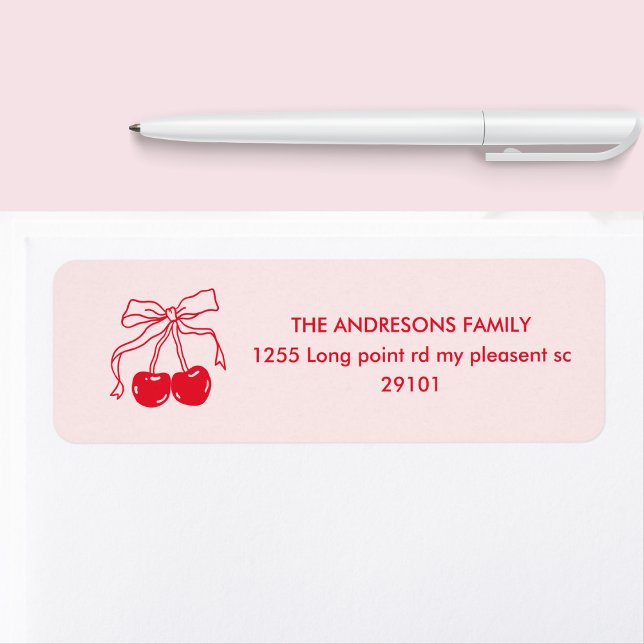 Pink & Red Cherry Birthday Return Address Label (Creator Uploaded)