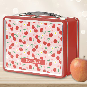 Pink & Red Cherry   Daisy pattern Backpack Metal Lunch Box