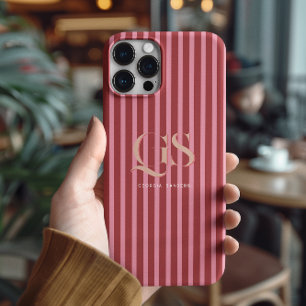 Pink & Red   Chic Stripes Monogram  iPhone 15 Pro Max Case