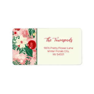 Pink Red Christmas Floral Return Address Label