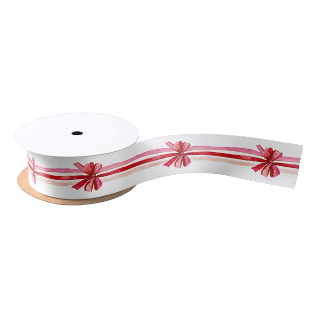 Pink Red Christmas Holiday Bows Satin Ribbon (Spool)