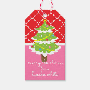 Pink & Red Christmas Tree Personalized Gift Tags