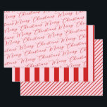 Pink Red Classic Stripes Wrapping Paper Sheet<br><div class="desc">Pink Red Classic Merry Christmas Wrapping Paper Sheets</div>