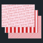 Pink Red Classic Stripes Wrapping Paper Sheet<br><div class="desc">Pink Red Classic Merry Christmas Wrapping Paper Sheets</div>