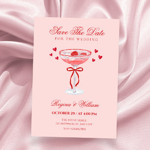 Pink red cocktail bow wedding save the date