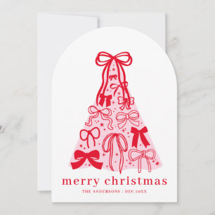 Pink Red Coquette Bow Merry Christmas Holiday Card