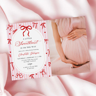 Pink Red Coquette Bow Valentine Baby Shower Photo Invitation