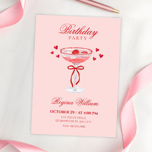 Pink red cute bow cocktail birthday invitation