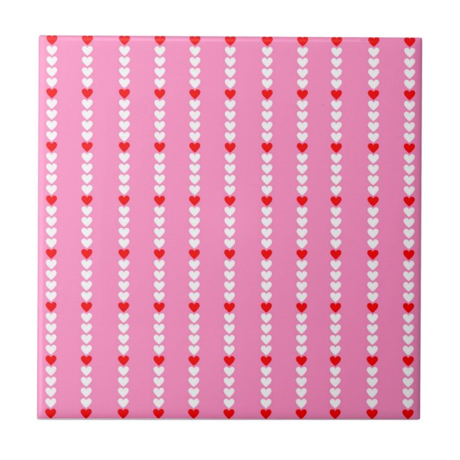 Pink Red Cute Simple Heart Stripe Y2K Pattern Ceramic Tile (Front)