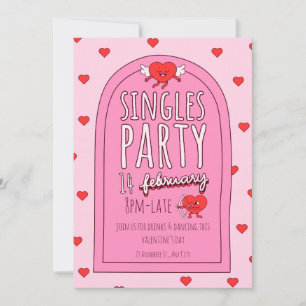 Pink & Red Cute Singles Valentine's Day Party  Holiday Card