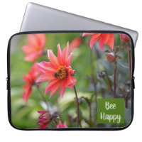 Pink & Red Dahlia Bee Happy Flowers Motivational