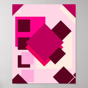 Pink red dark geometric abstract squares poster