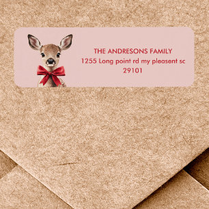 Pink & Red Deer Address Label   Woodland Birthday Return Address Label