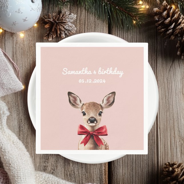 Pink & Red Deer Napkin | Woodland Birthday Party  (Creator Uploaded)