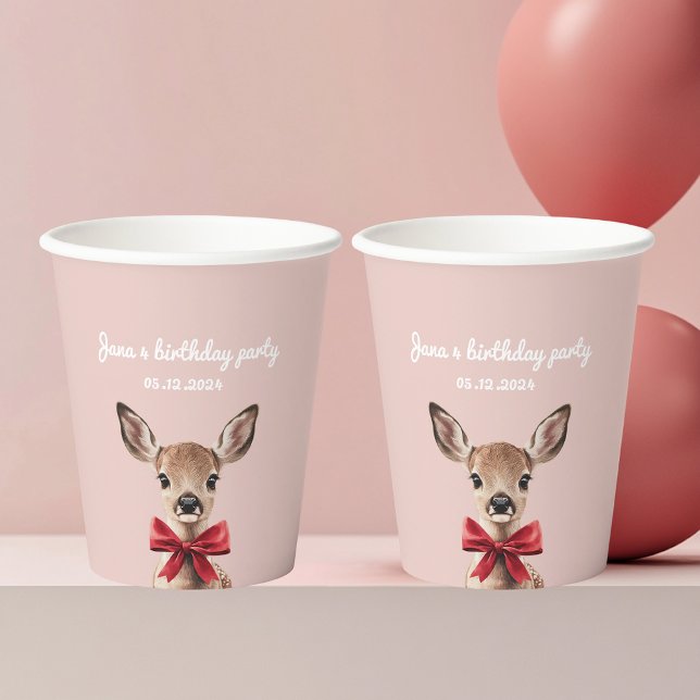 Pink & Red Deer  | Woodland Birthday Party Paper Cups (Creator Uploaded)