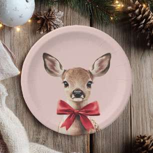 Pink & Red Deer   Woodland Birthday Party Paper Plate