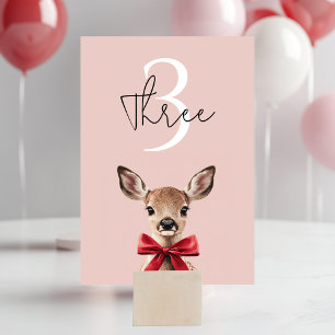 Pink & Red Deer   Woodland Birthday Party Table Number