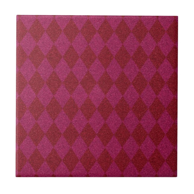 Pink & Red Diamond Glitter Pouf Ceramic Tile (Front)