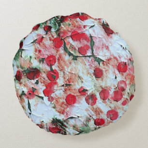 Pink Red Dirty polka Dot Grunge Decay Round Cushion