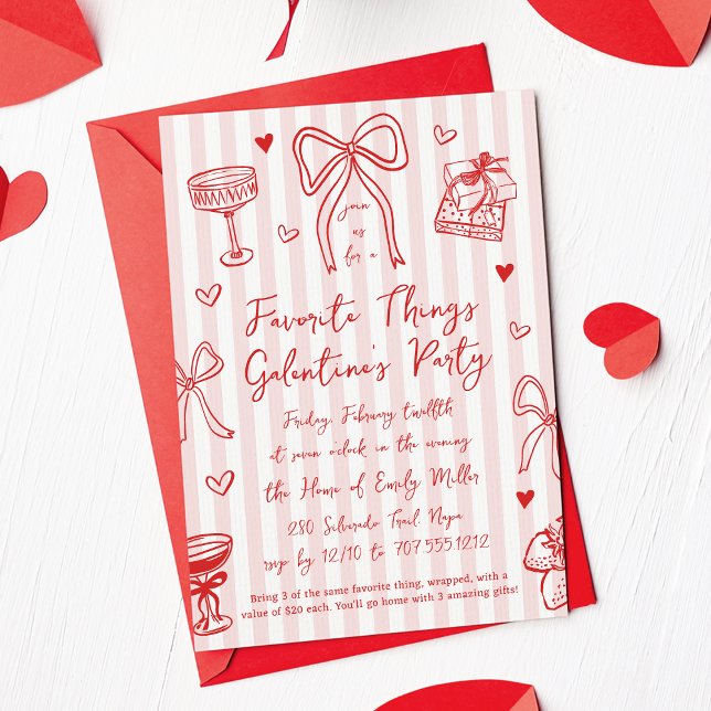 Pink & Red Favorite Things Galentine’s Day Party Invitation (Creator Uploaded)