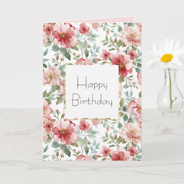 Pink Red Floral Birthday Card (Small Plant)