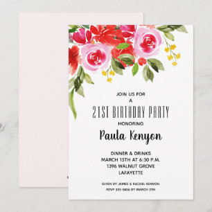 Pink Red Floral Birthday Party Invitations