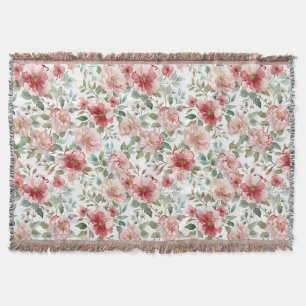Pink Red Floral Birthday Throw Blanket