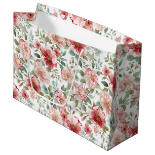Pink Red Floral Bridal Shower Large Gift Bag