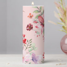 Pink Red Floral Candle Pillar