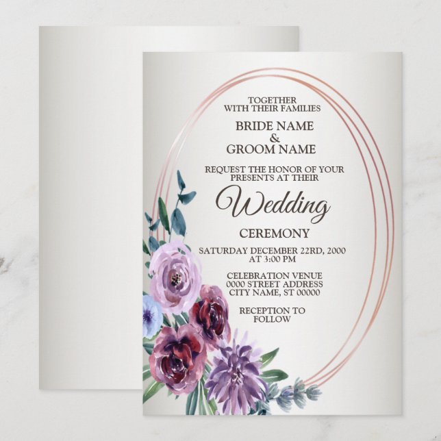 Pink Red Floral Geometric Watercolor Wedding Invitation (Front/Back)