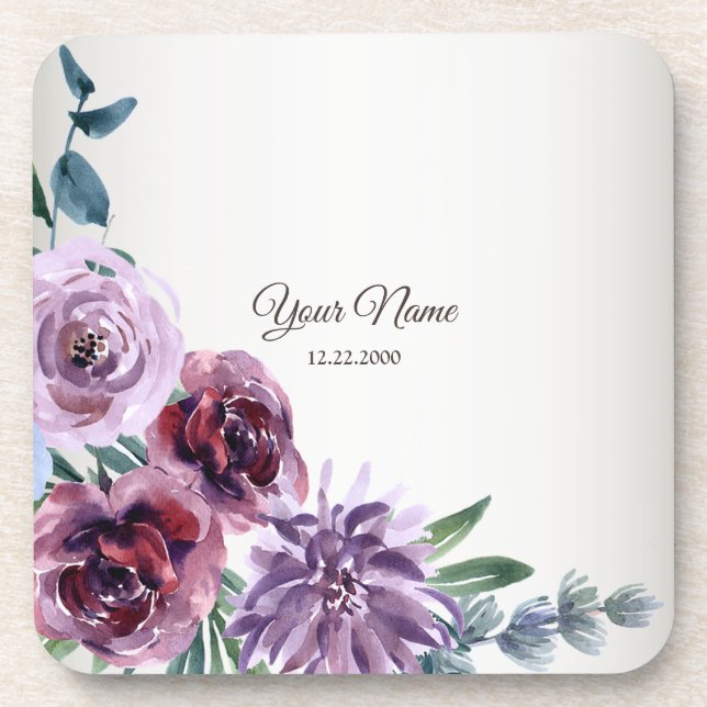 Pink Red Floral Geometric Watercolor Wedding Party Coaster (Front)