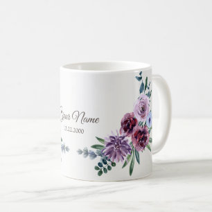Pink Red Floral Geometric Watercolor Wedding Party Coffee Mug