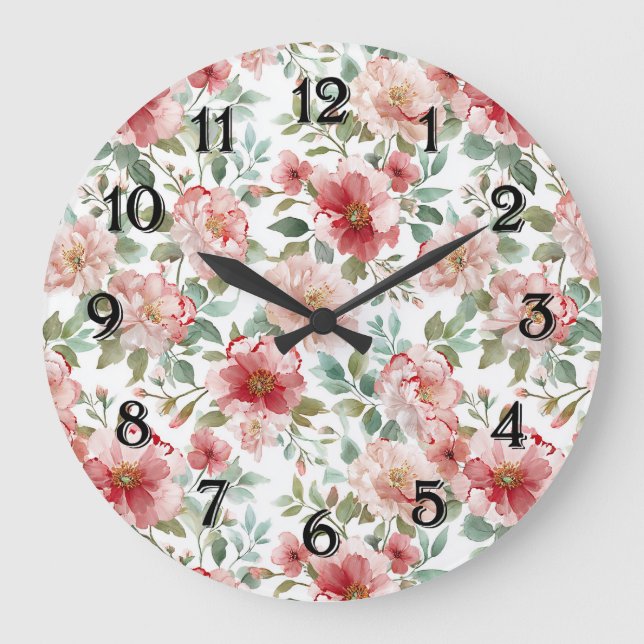 Pink Red Floral   Large Clock (Front)
