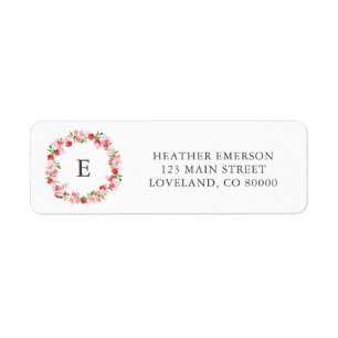 Pink Red Floral Monogram Wedding Return Address Return Address Label