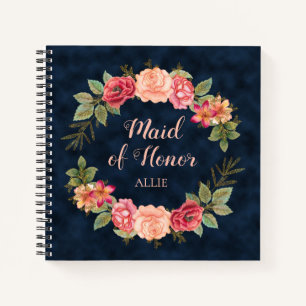 Pink Red Floral Navy Blue Maid Honour Wedding Notebook