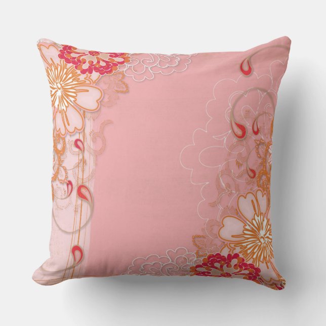 Pink Red Floral Pattern Throw Pillow (Front)