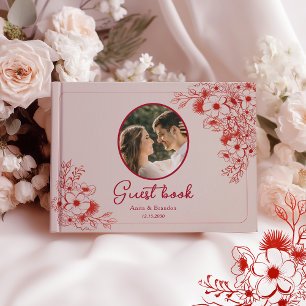 Pink Red Floral Photo Wedding Guest Book