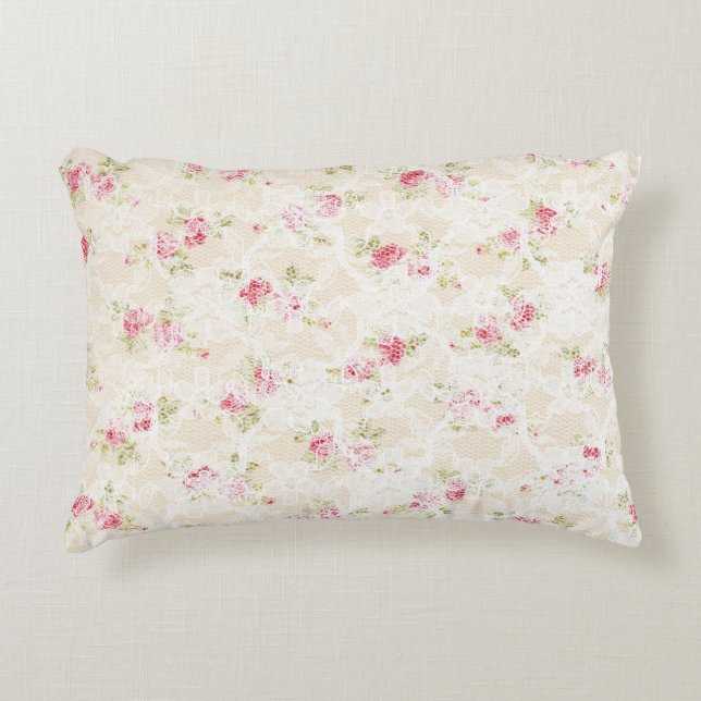 Pink Red Floral Shabby Chic Rustic  Decorative Cushion (Front)