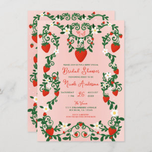 Pink & Red Floral Vines Strawberry Bridal Shower Invitation