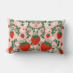 Pink & Red Floral Vines Strawberry Cute Lumbar Cushion