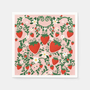 Pink & Red Floral Vines Strawberry Stickers Napkin