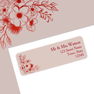 Pink Red Floral Wedding Return Address Label